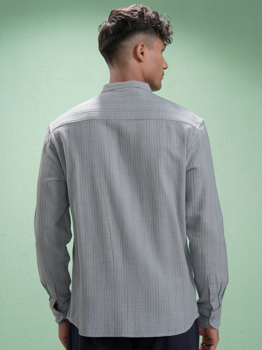 Highlander Men Grey Striped Relaxed Fit Casual Shirt - Grey - Image 3