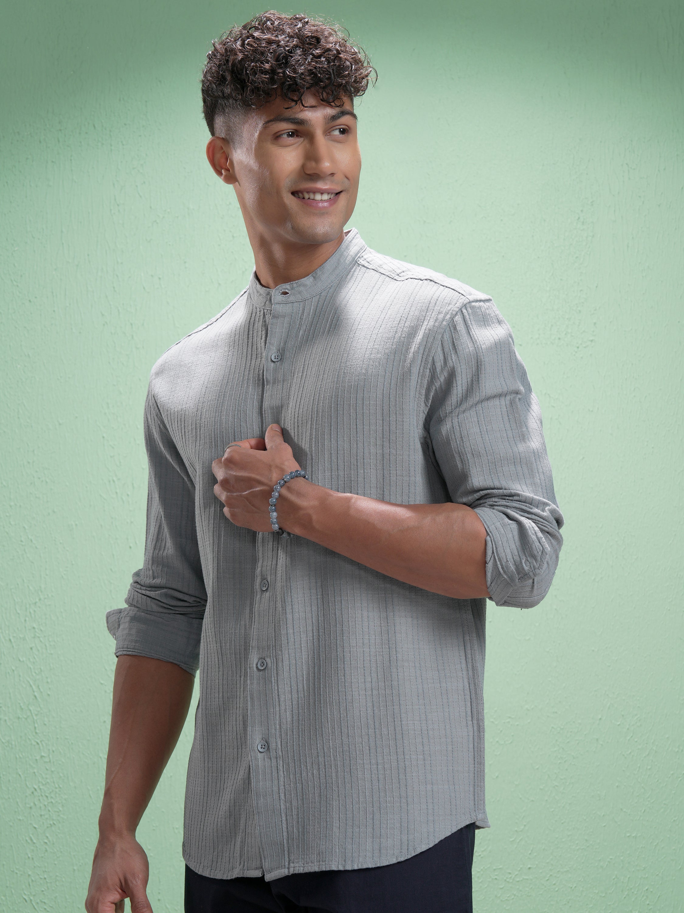 Highlander Men Grey Striped Relaxed Fit Casual Shirt - Grey - Image 4