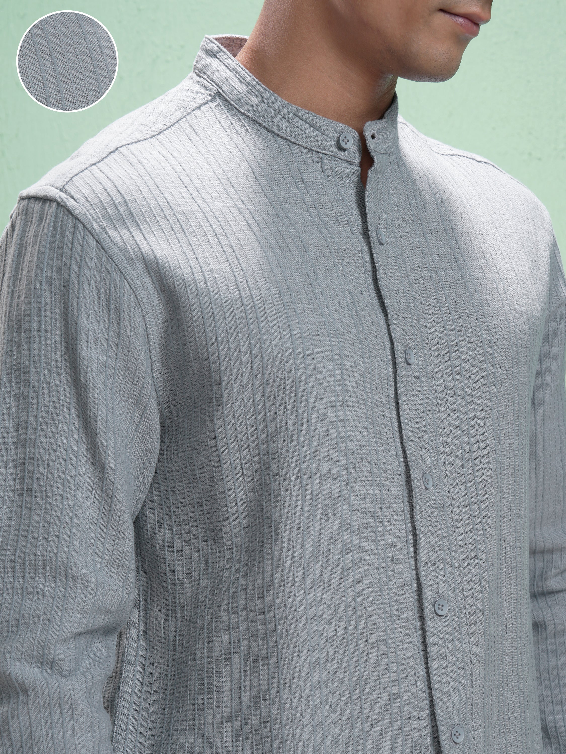 Highlander Men Grey Striped Relaxed Fit Casual Shirt - Grey - Image 5