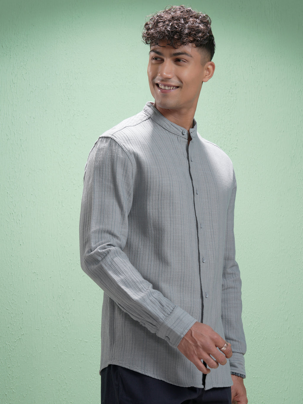 Highlander Men Grey Striped Relaxed Fit Casual Shirt - Grey - Image 6