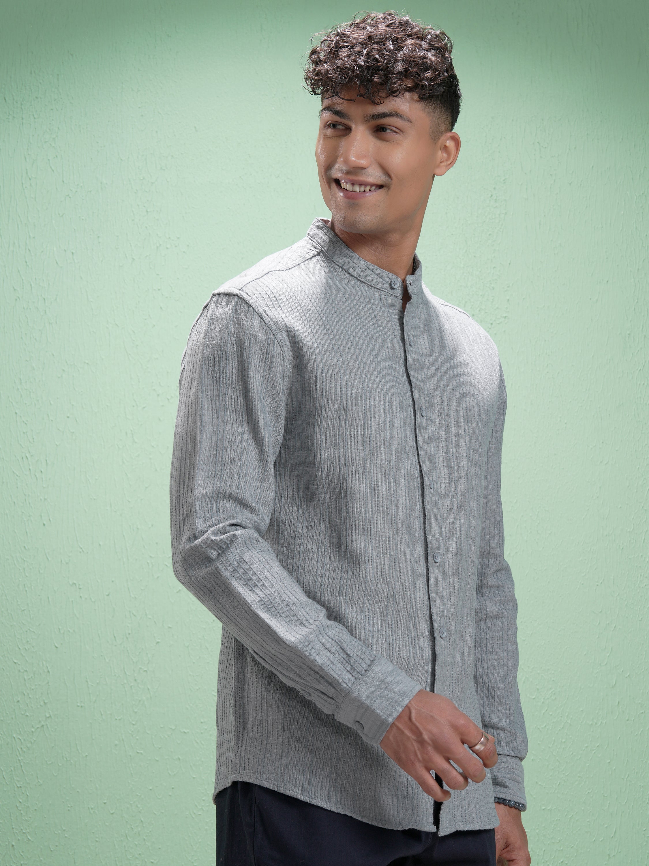 Highlander Men Grey Striped Relaxed Fit Casual Shirt - Grey - Image 6