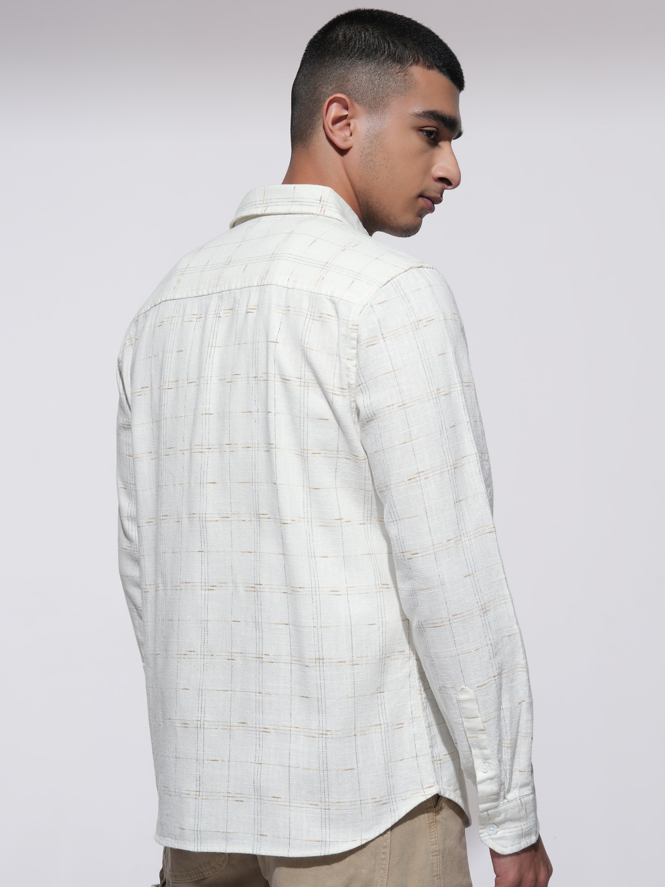 Highlander Men White Checked Slim Fit Casual Shirt - White - Image 3
