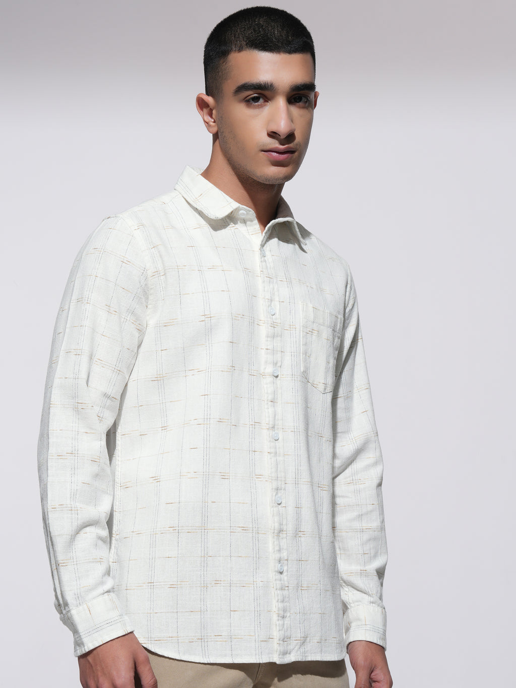 Highlander Men White Checked Slim Fit Casual Shirt - White - Image 6