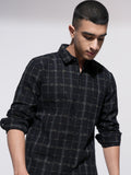 Highlander Men Black Checked Slim Fit Casual Shirt - Black - Image 1
