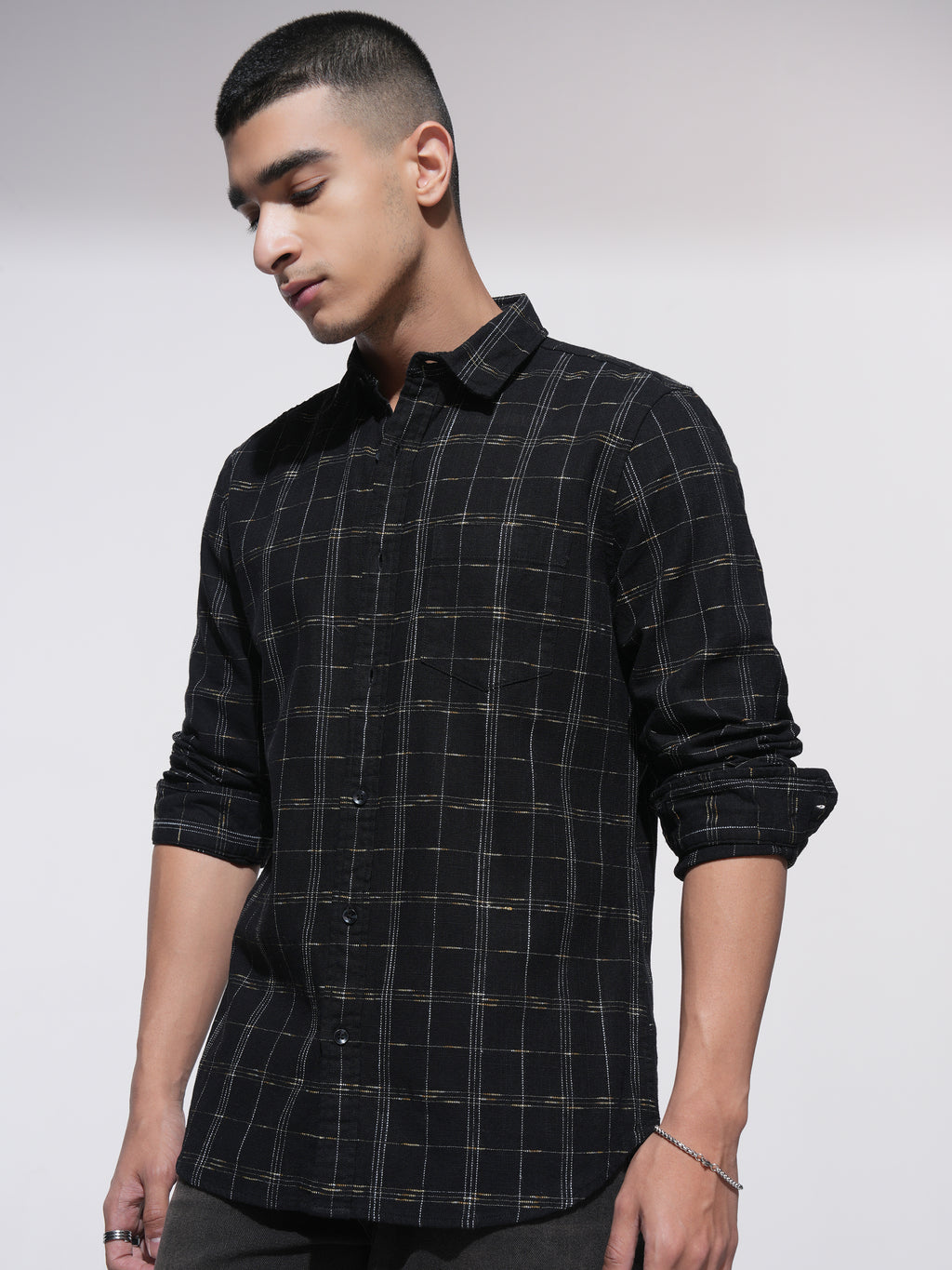 Highlander Men Black Checked Slim Fit Casual Shirt - Black - Image 4