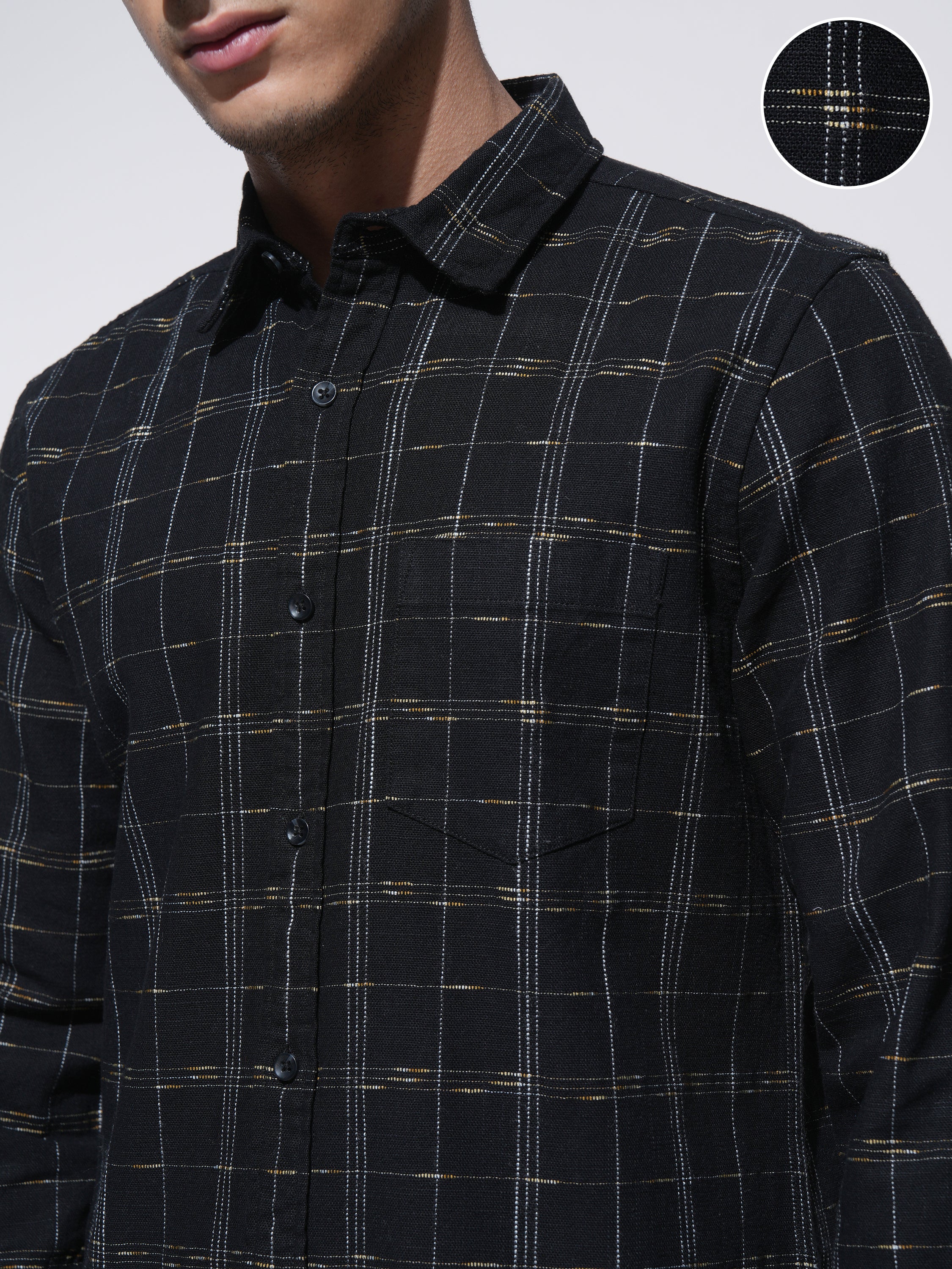 Highlander Men Black Checked Slim Fit Casual Shirt - Black - Image 5