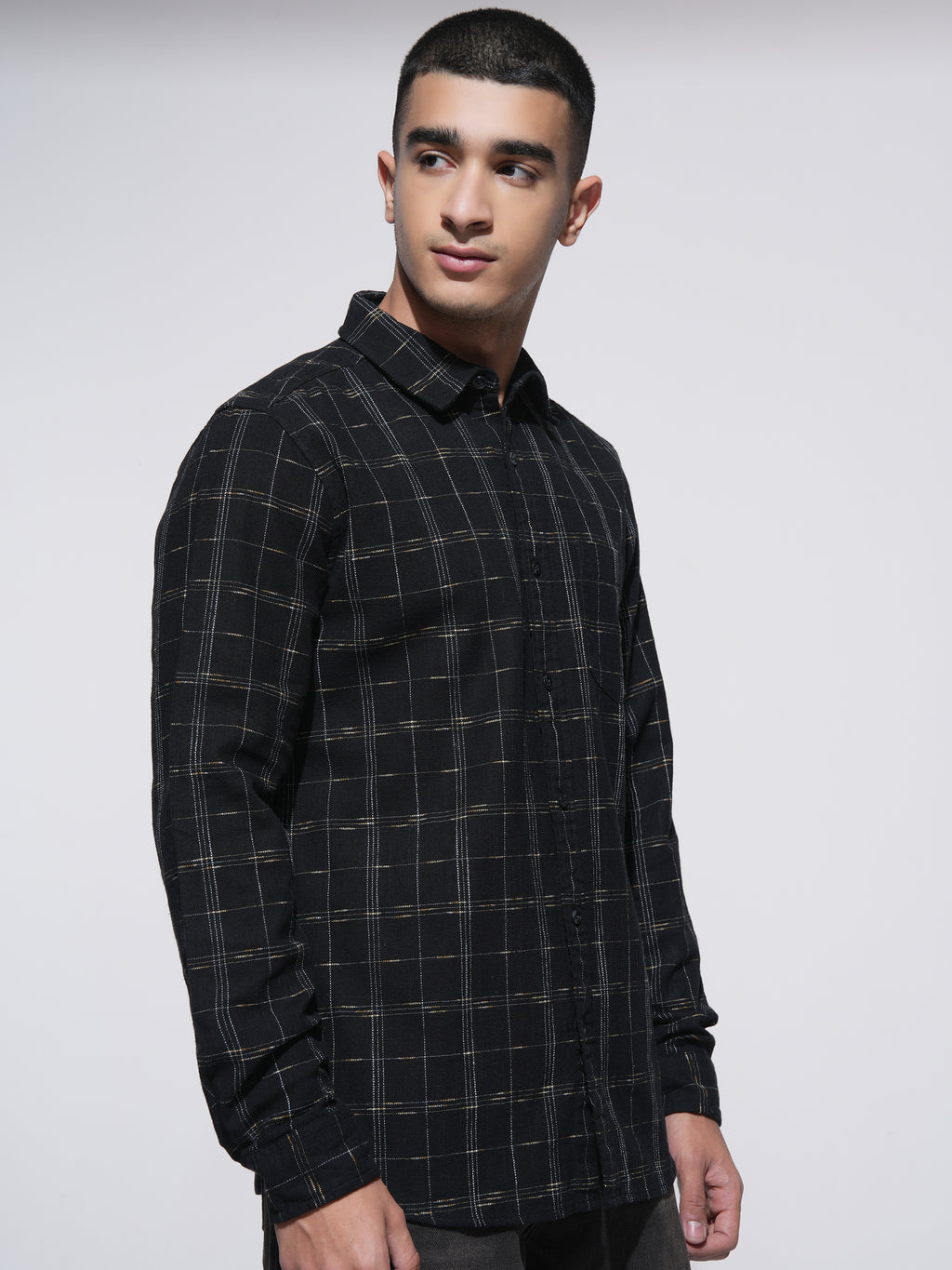 Highlander Men Black Checked Slim Fit Casual Shirt - Black - Image 6