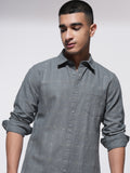 Highlander Men Grey Checked Slim Fit Casual Shirt - Grey - Image 1