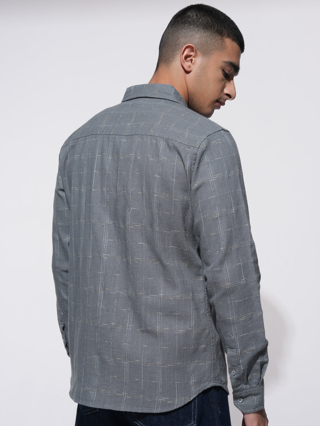 Highlander Men Grey Checked Slim Fit Casual Shirt - Grey - Image 3