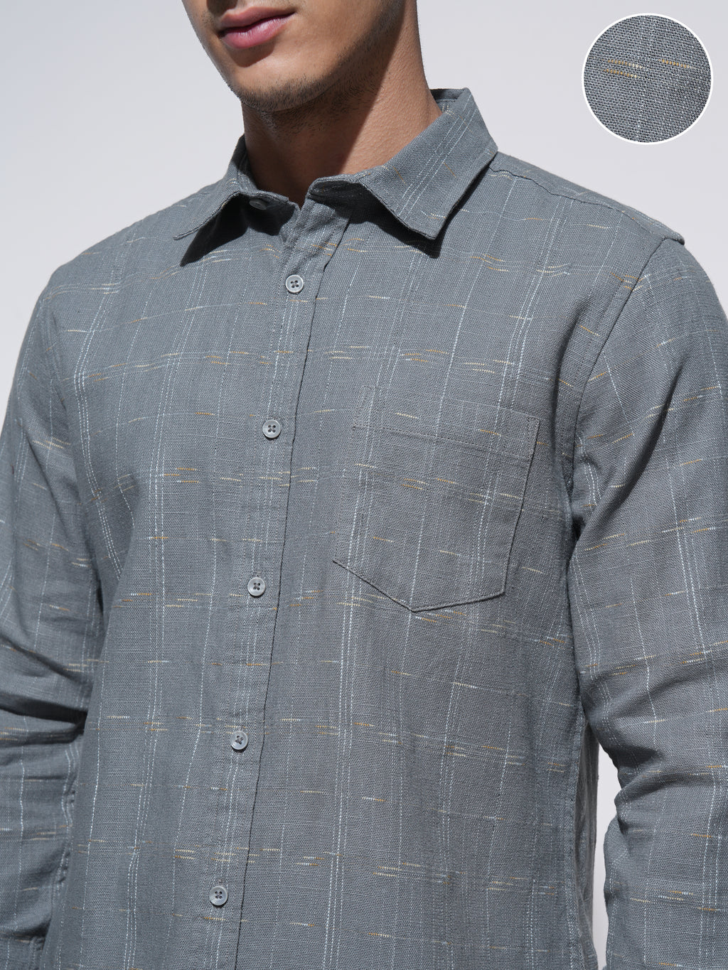 Highlander Men Grey Checked Slim Fit Casual Shirt - Grey - Image 5
