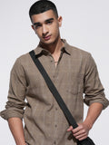 Highlander Men Brown Checked Slim Fit Casual Shirt - Brown - Image 1