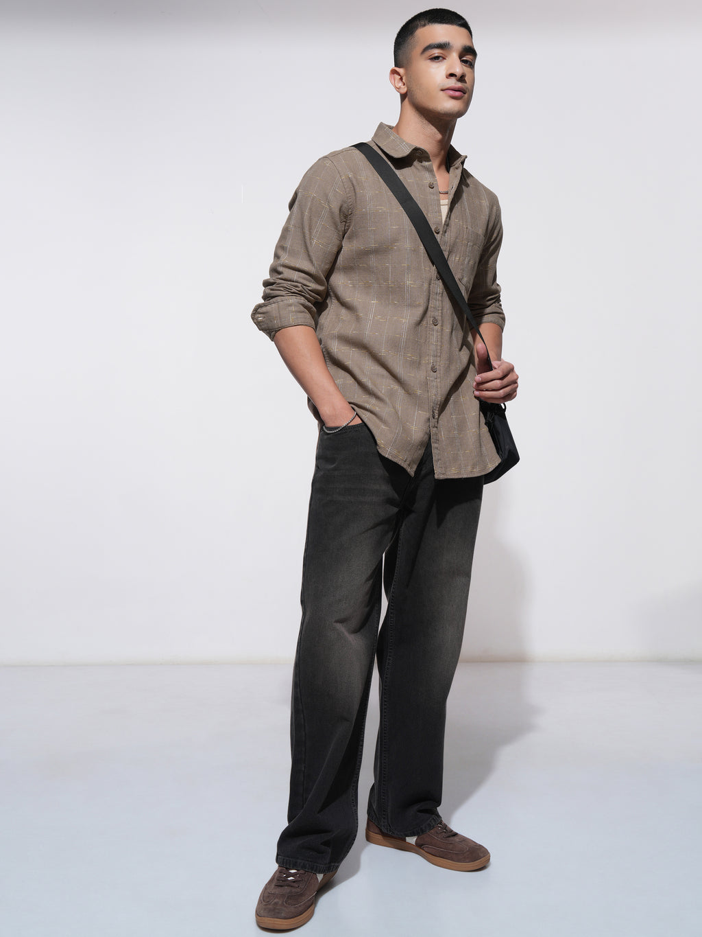 Highlander Men Brown Checked Slim Fit Casual Shirt - Brown - Image 2