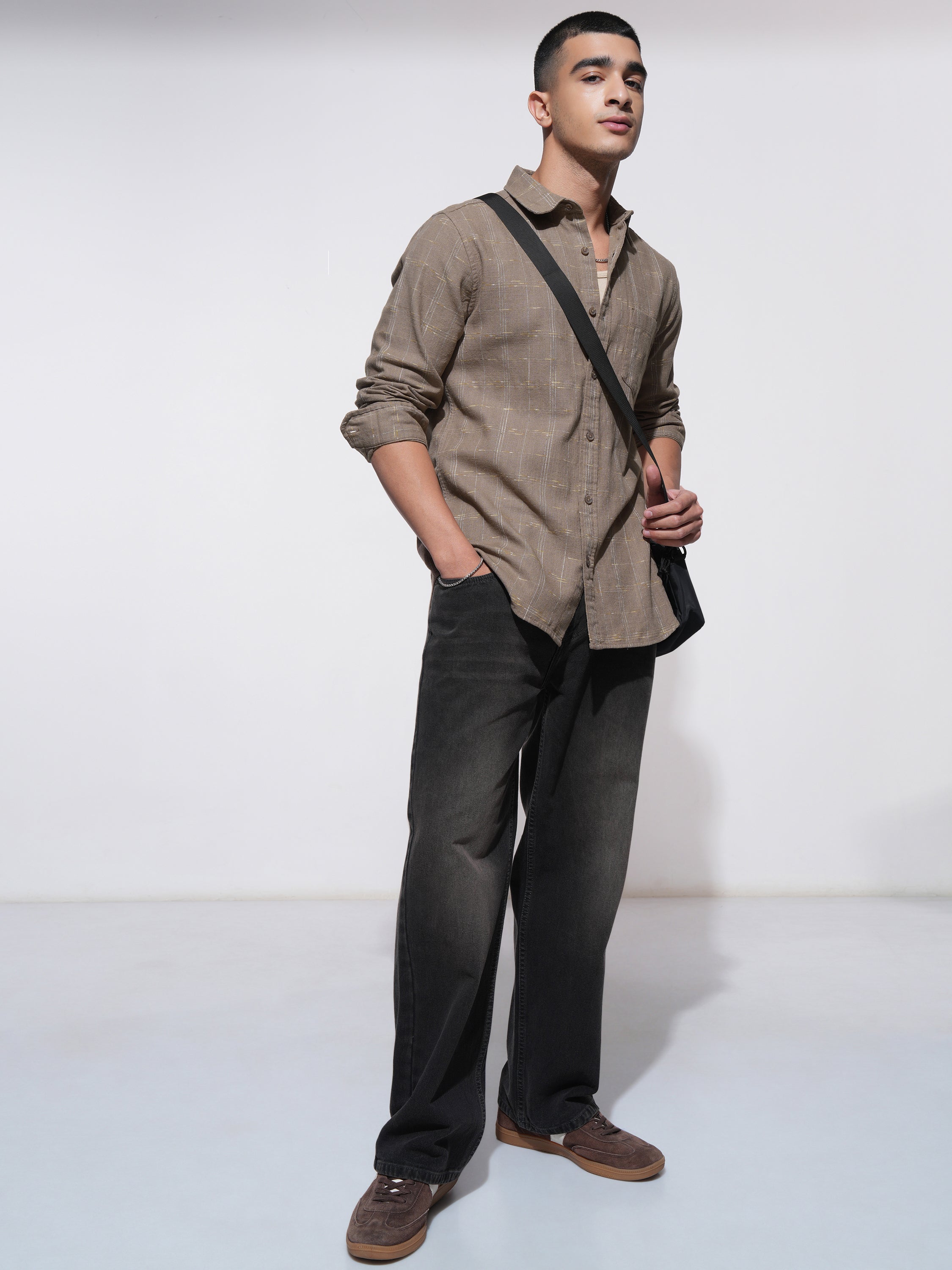 Highlander Men Brown Checked Slim Fit Casual Shirt - Brown - Image 2