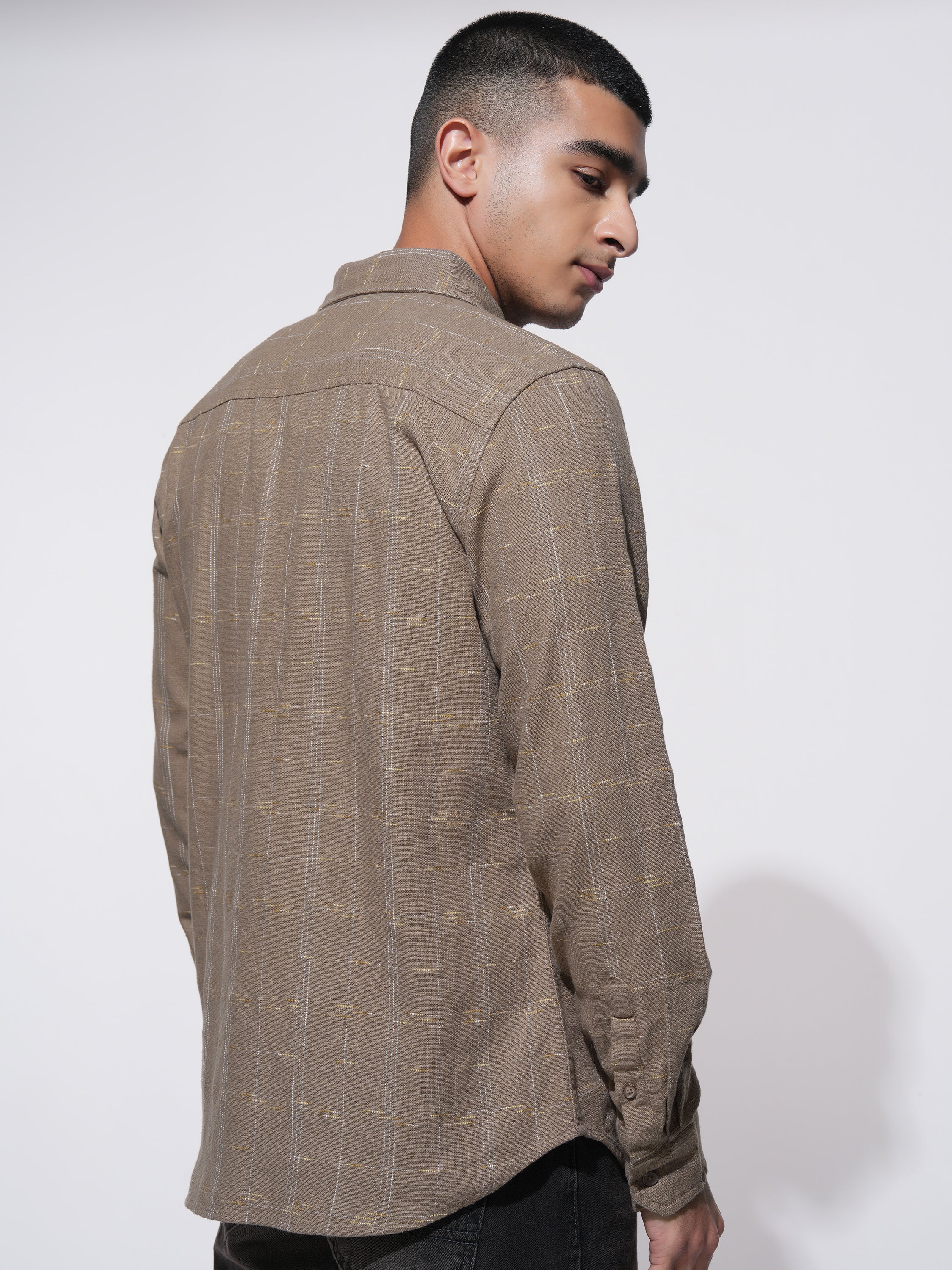 Highlander Men Brown Checked Slim Fit Casual Shirt - Brown - Image 3