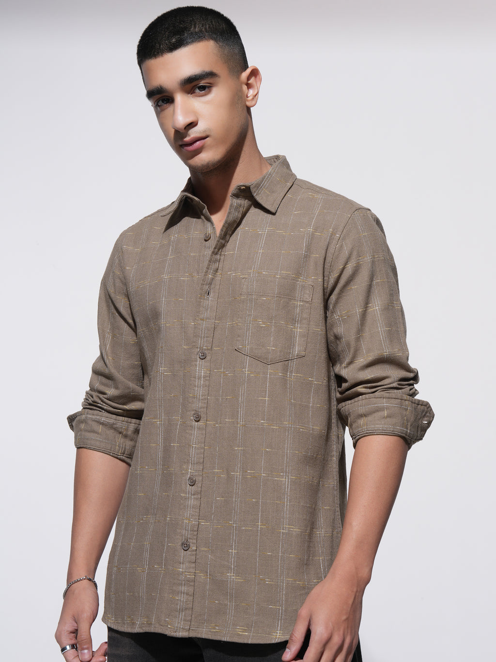 Highlander Men Brown Checked Slim Fit Casual Shirt - Brown - Image 4