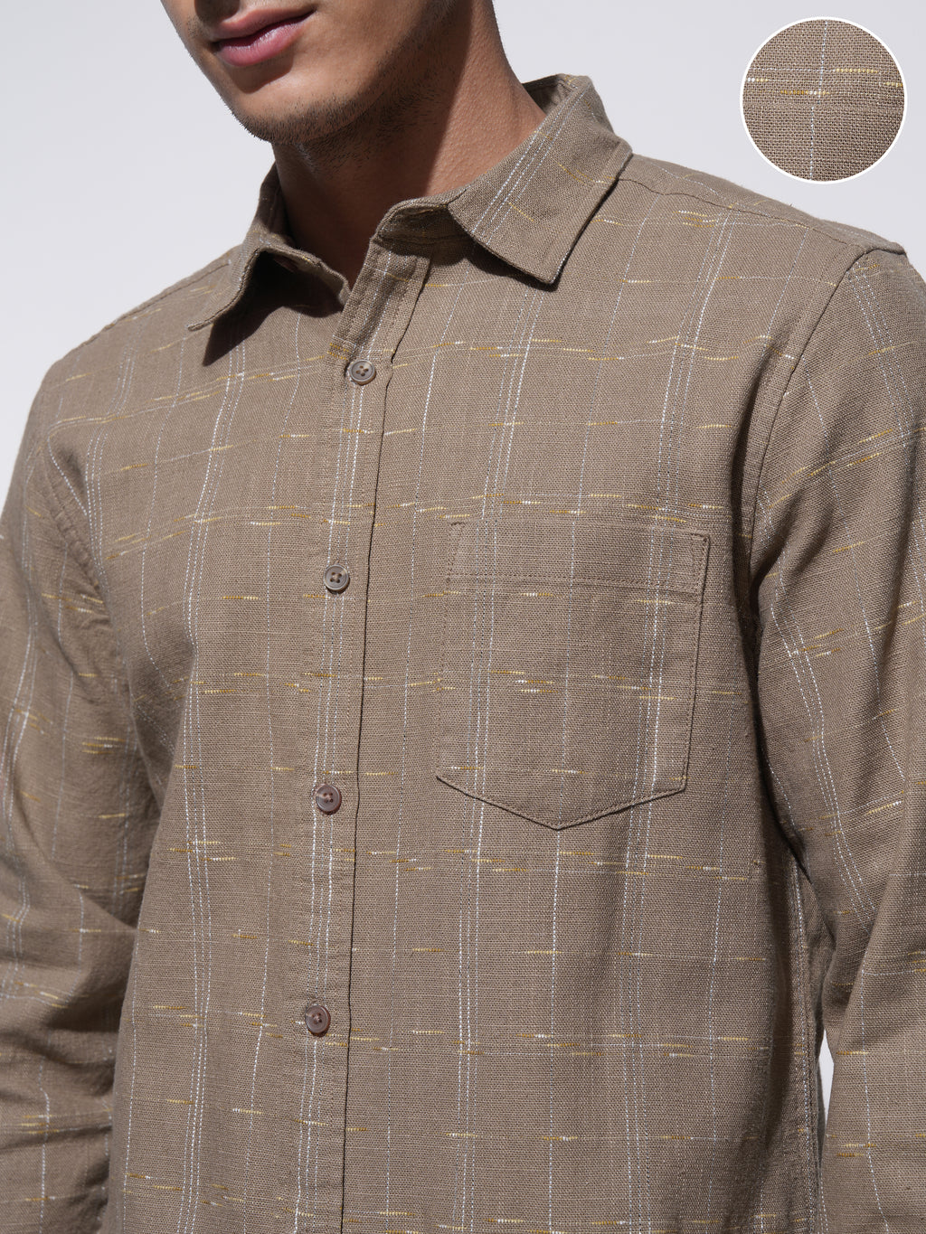 Highlander Men Brown Checked Slim Fit Casual Shirt - Brown - Image 5