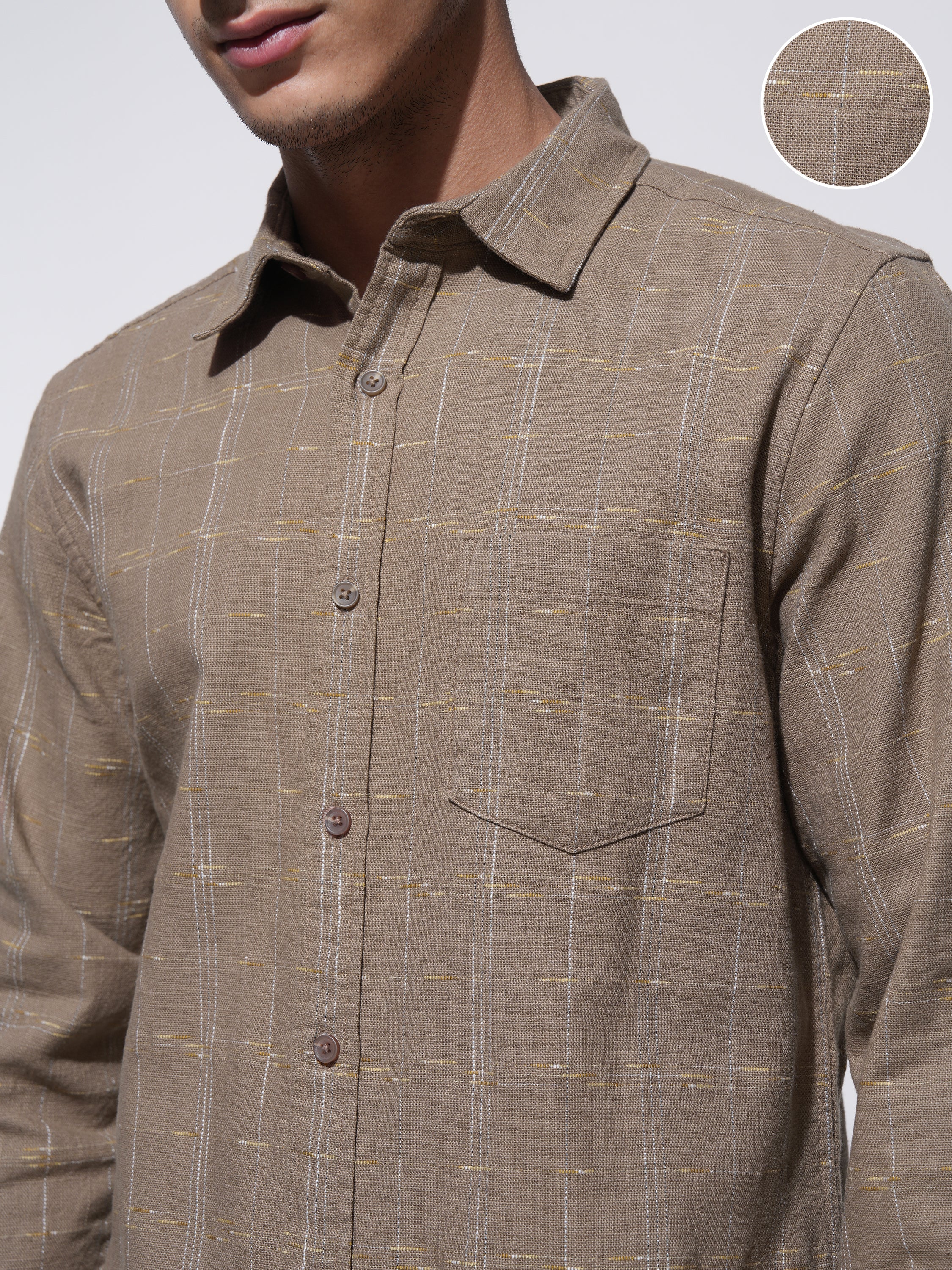 Highlander Men Brown Checked Slim Fit Casual Shirt - Brown - Image 5