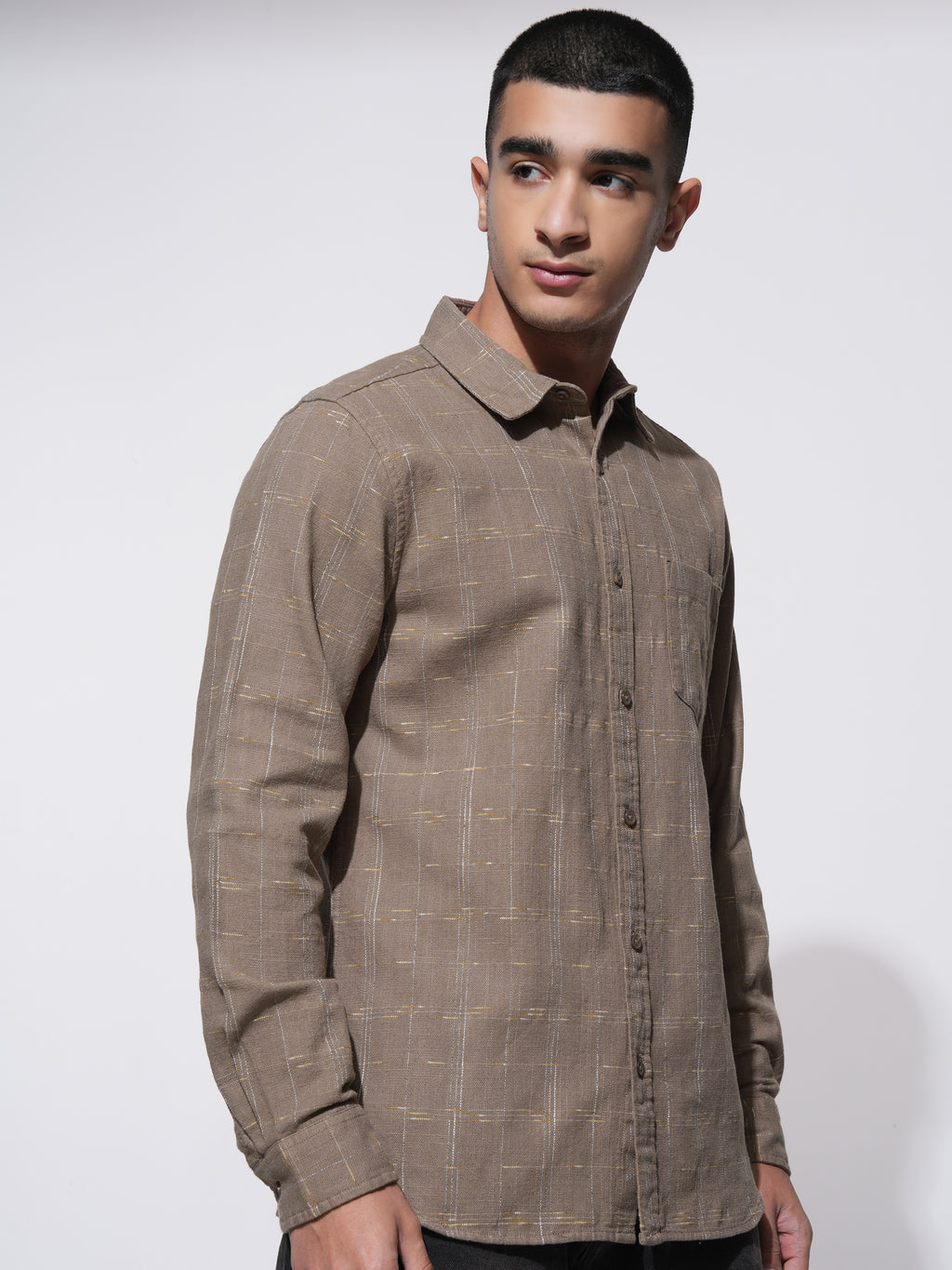 Highlander Men Brown Checked Slim Fit Casual Shirt - Brown - Image 6
