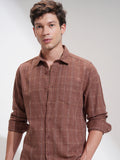 Highlander Men Rust Self Design Slim Fit Casual Shirt - Rust - Image 1