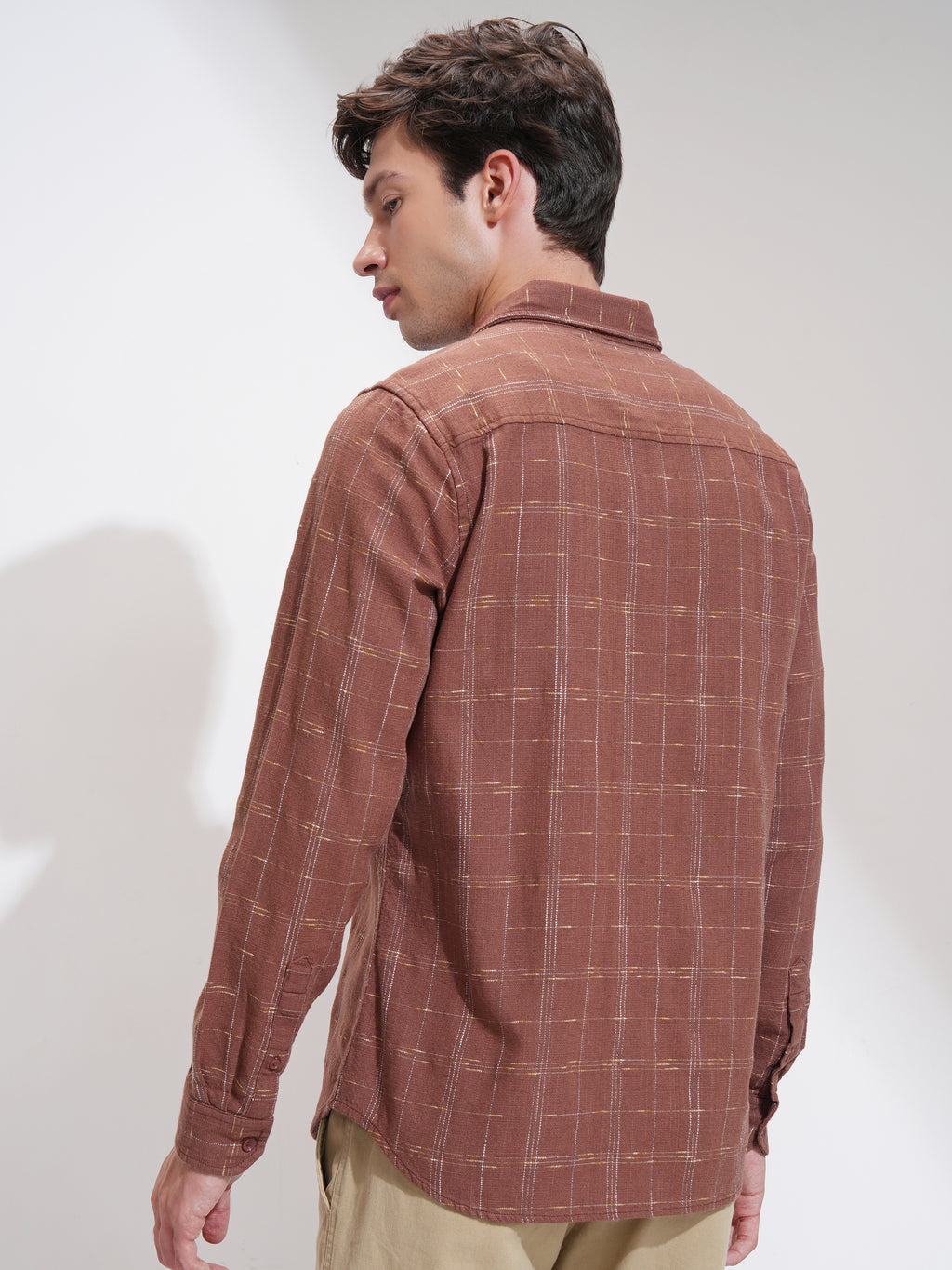 Highlander Men Rust Self Design Slim Fit Casual Shirt - Rust - Image 3