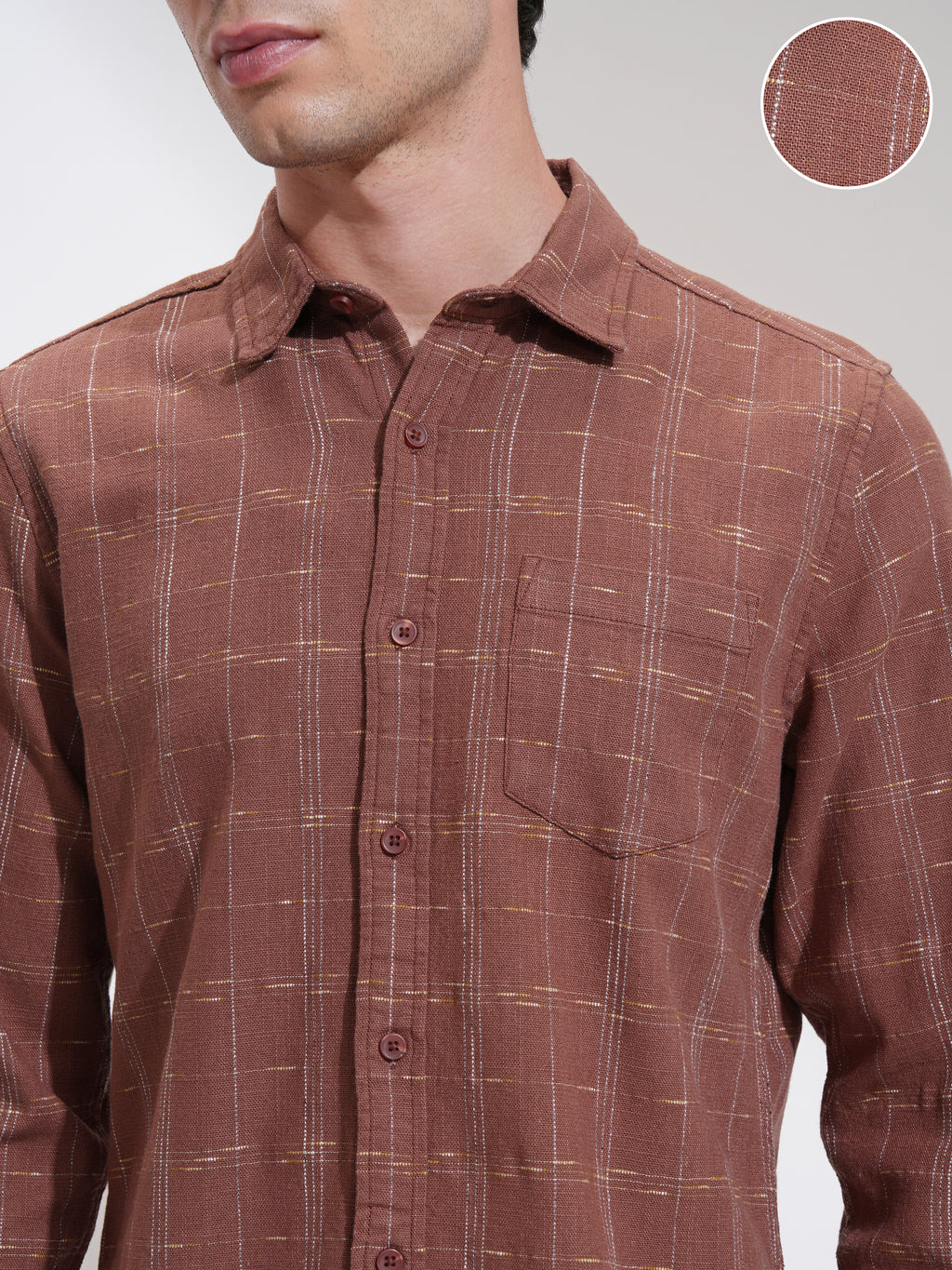 Highlander Men Rust Self Design Slim Fit Casual Shirt - Rust - Image 5