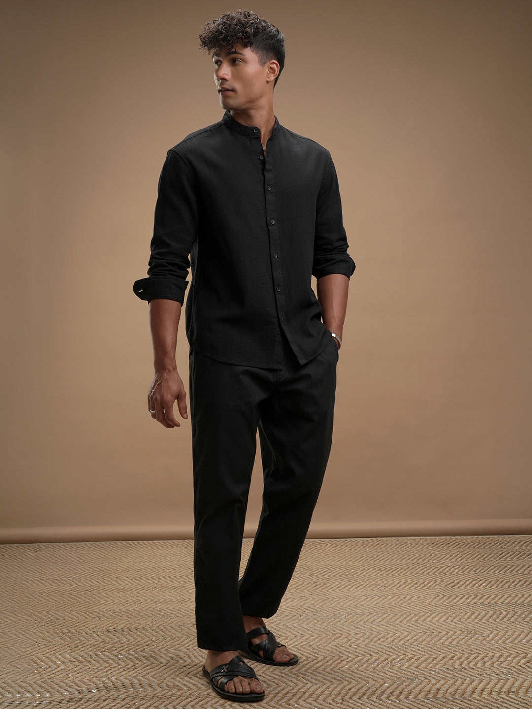 Highlander Men Black Solid Relaxed Fit Casual Shirt - Black - Image 2