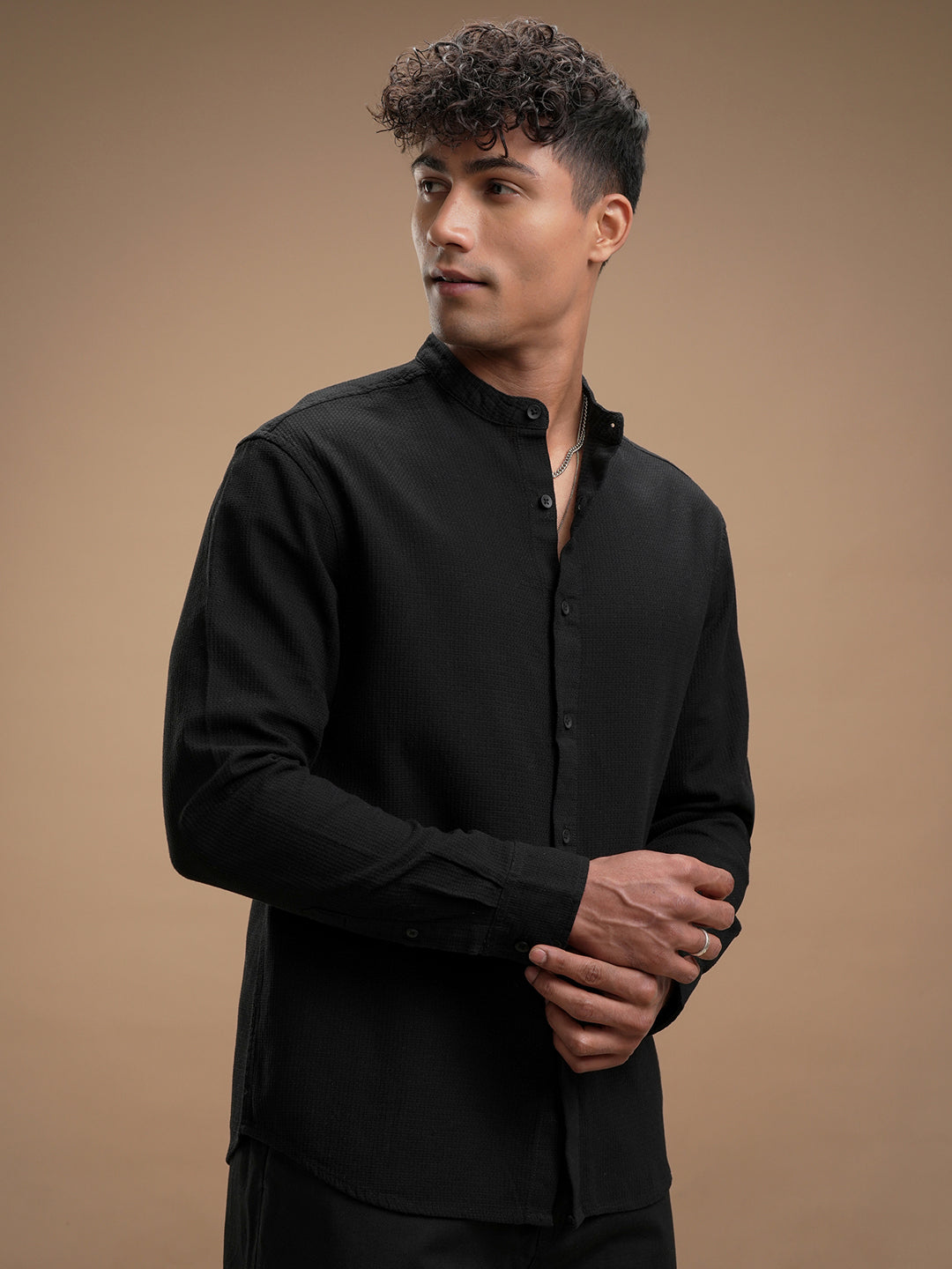 Highlander Men Black Solid Relaxed Fit Casual Shirt - Black - Image 6
