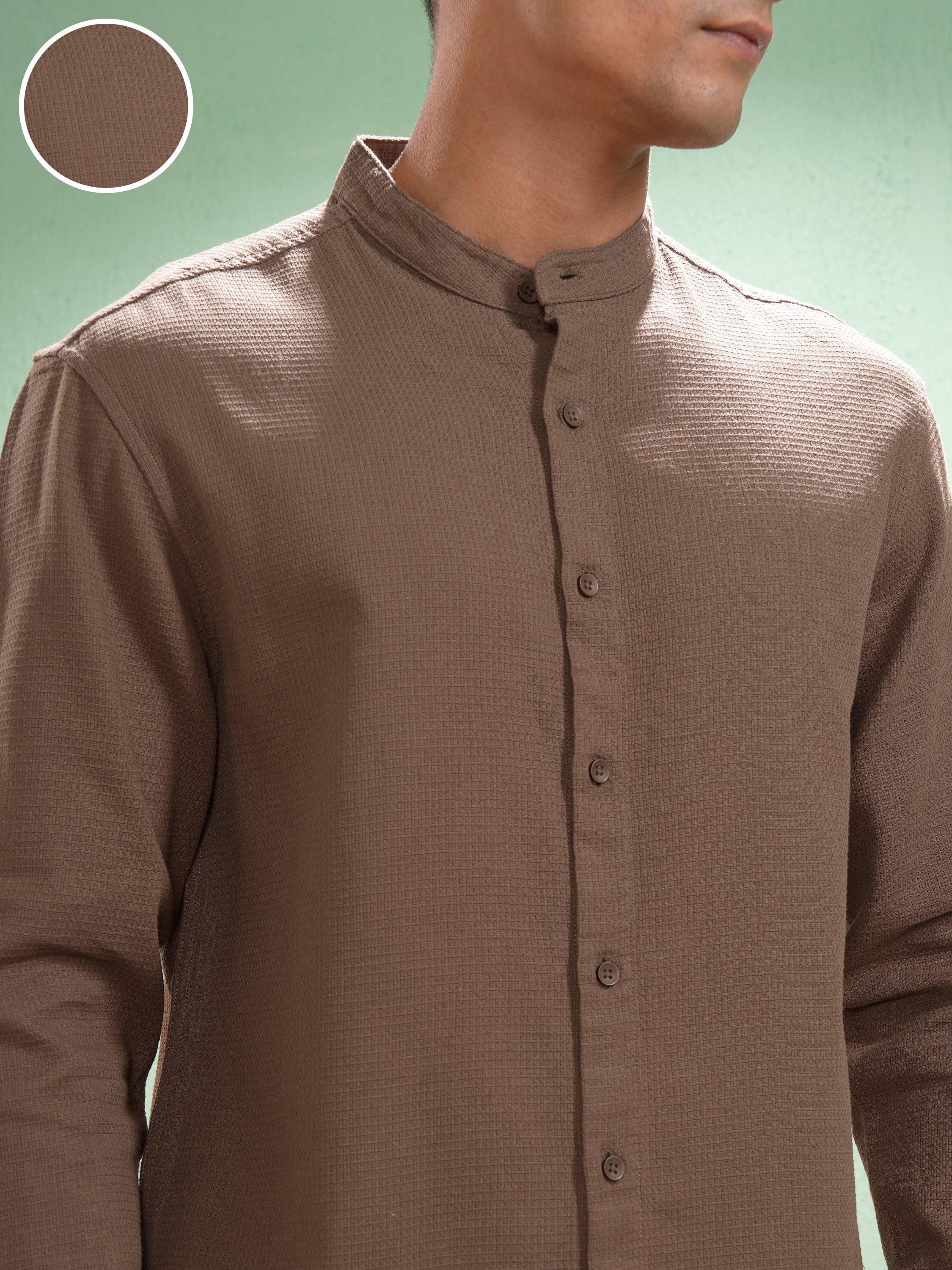 Highlander Men Coffee Brown Self Design Relaxed Fit Casual Shirt - Coffee Brown - Image 5