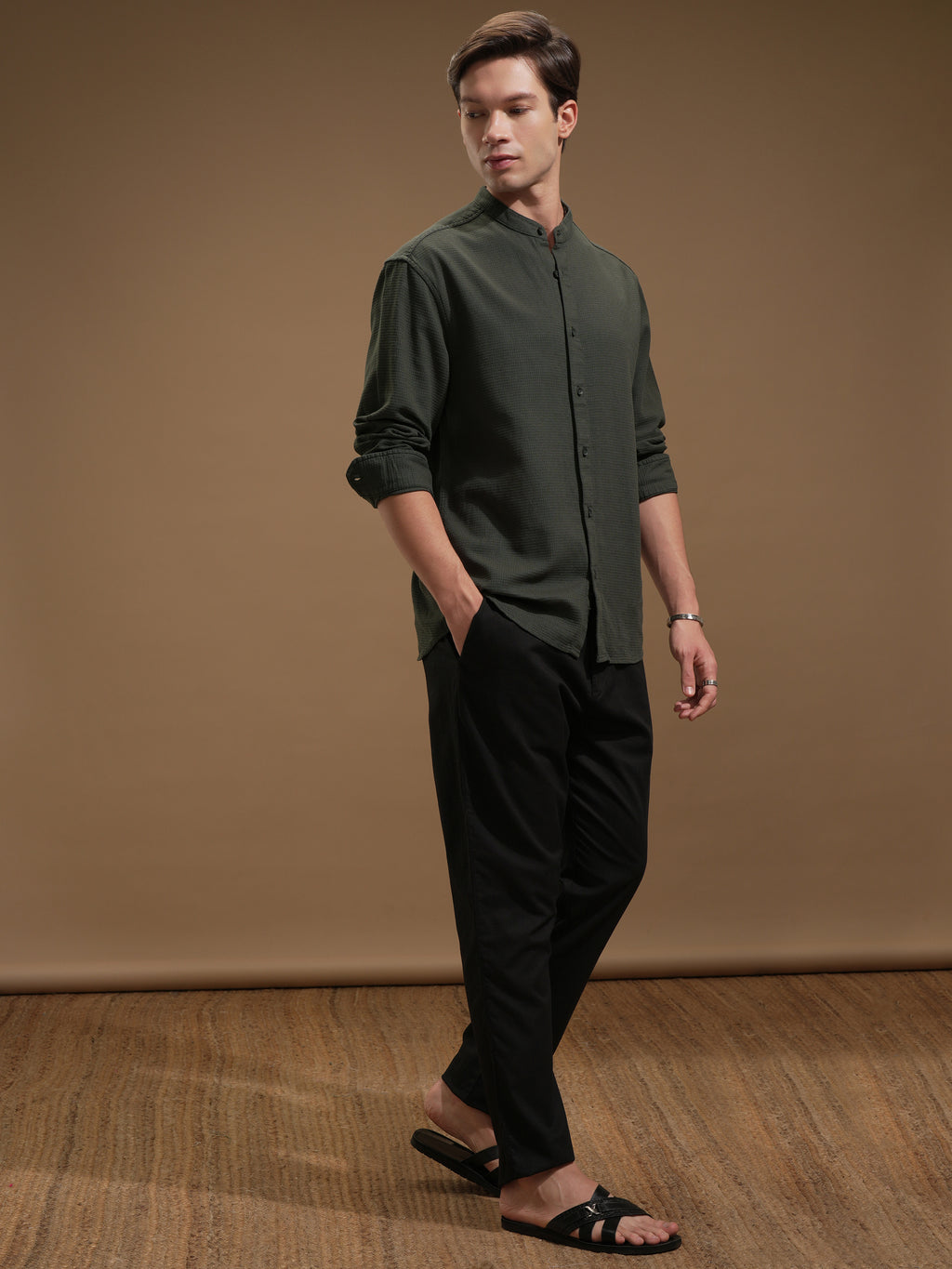Highlander Men Green Self Design Relaxed Fit Casual Shirt - Green - Image 2