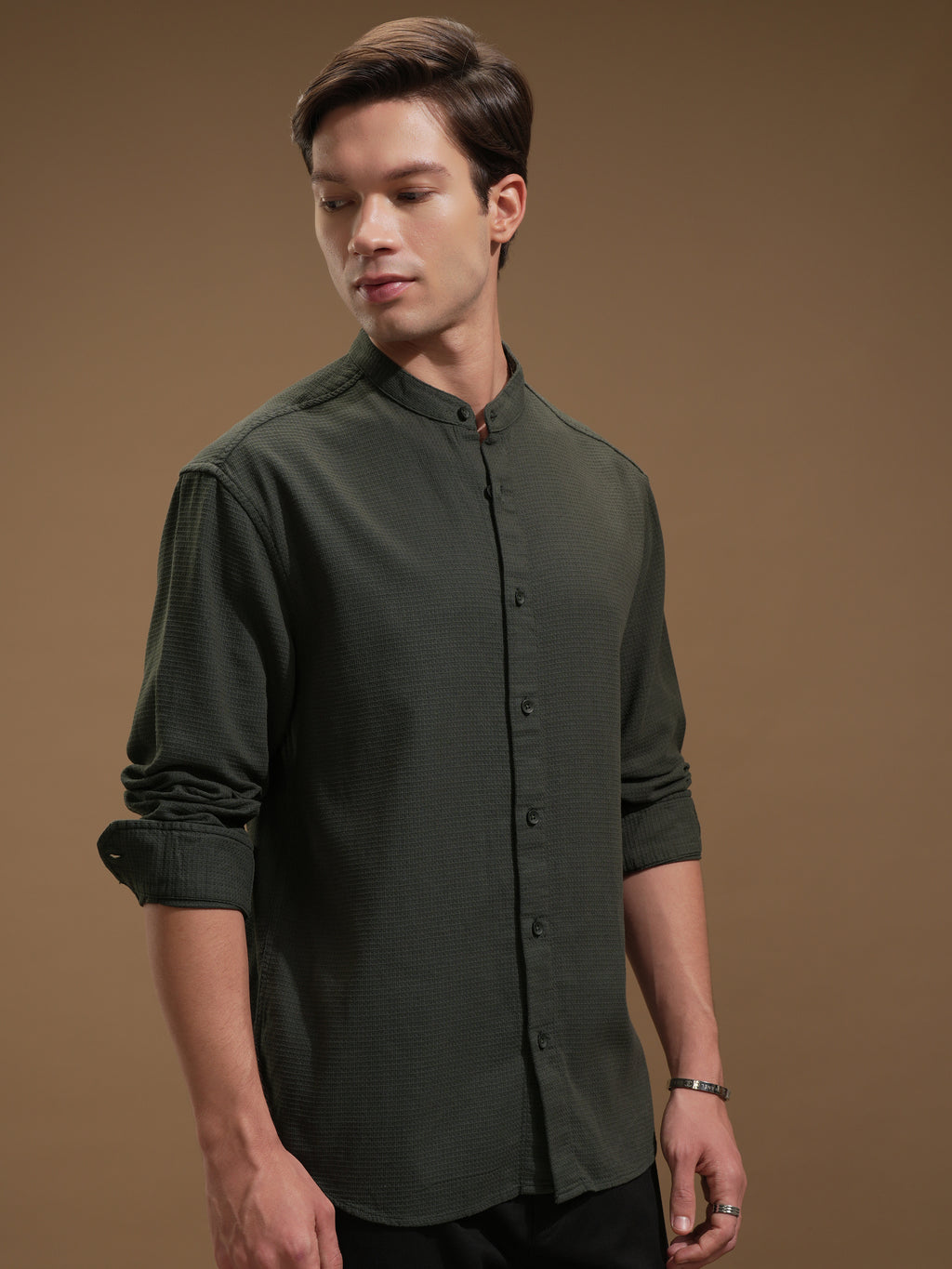 Highlander Men Green Self Design Relaxed Fit Casual Shirt - Green - Image 6