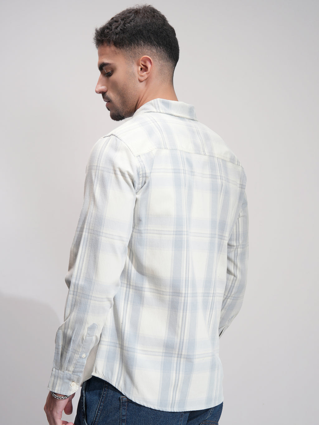 Highlander Men Off White Checked Slim Fit Casual Shirt - Off White - Image 3