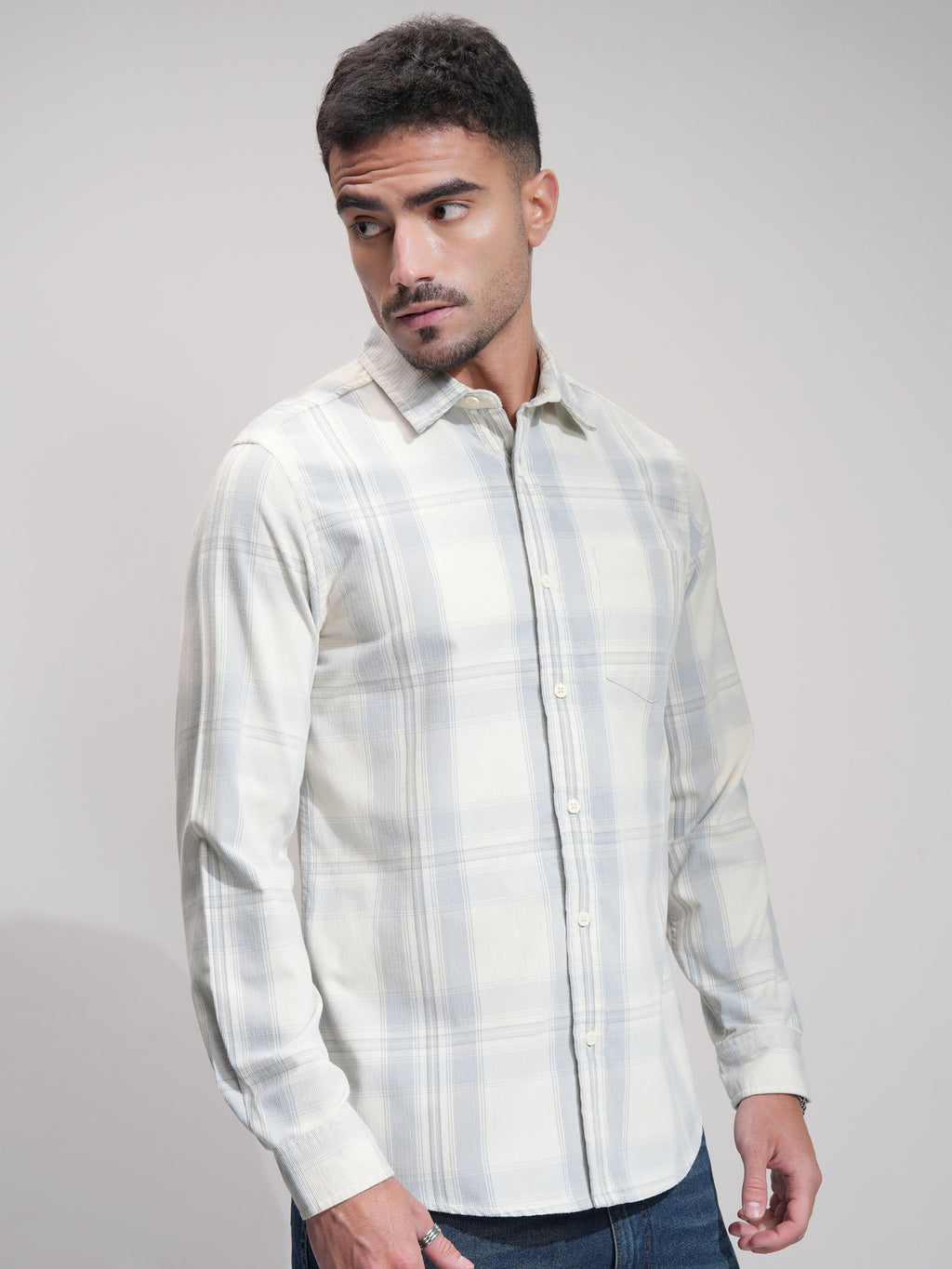 Highlander Men Off White Checked Slim Fit Casual Shirt - Off White - Image 6