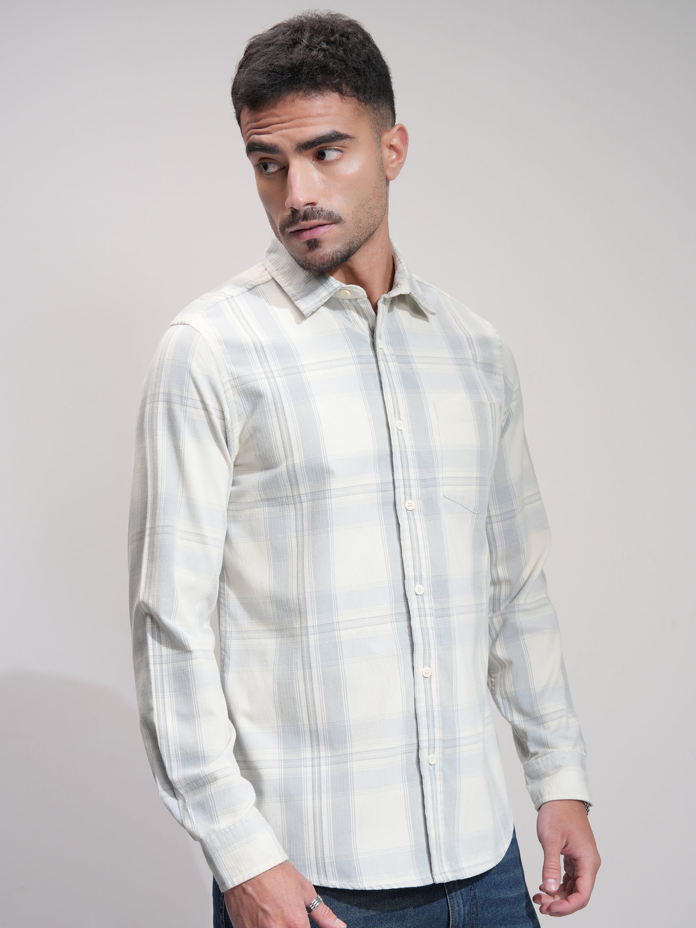 Highlander Men Off White Checked Slim Fit Casual Shirt - Off White - Image 6