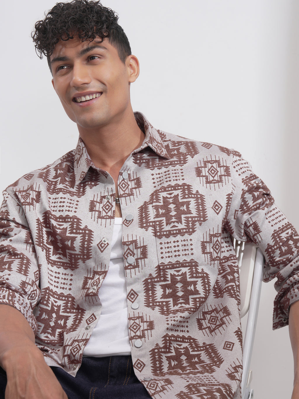 Highlander Men Brown Self Design Relaxed Fit Casual Shirt - Brown - Image 1