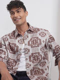 Highlander Men Brown Self Design Relaxed Fit Casual Shirt - Brown - Image 1