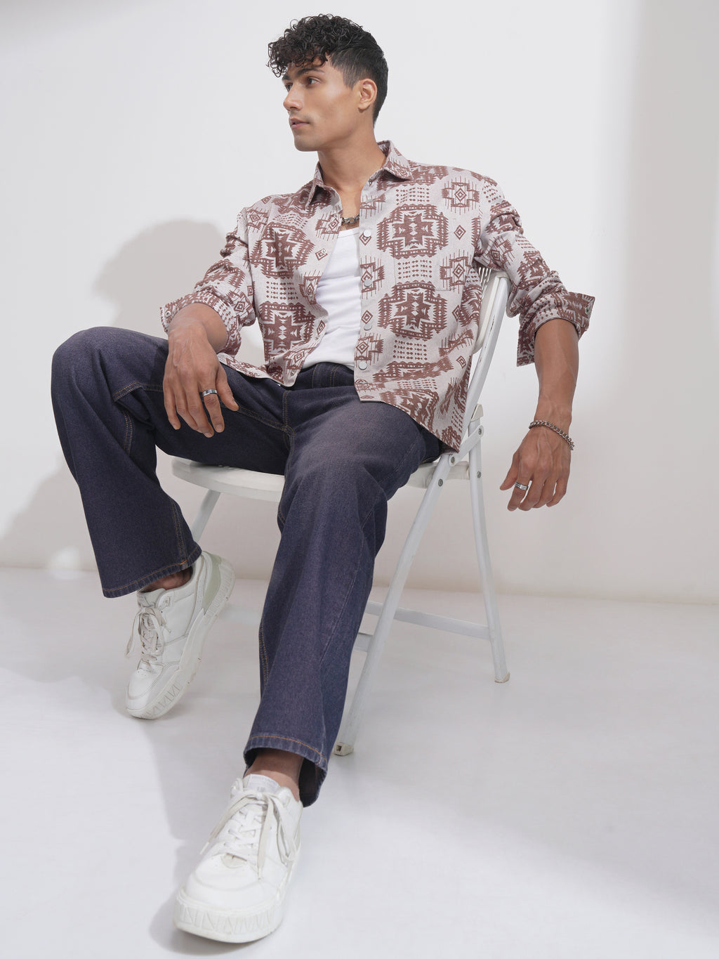 Highlander Men Brown Self Design Relaxed Fit Casual Shirt - Brown - Image 2