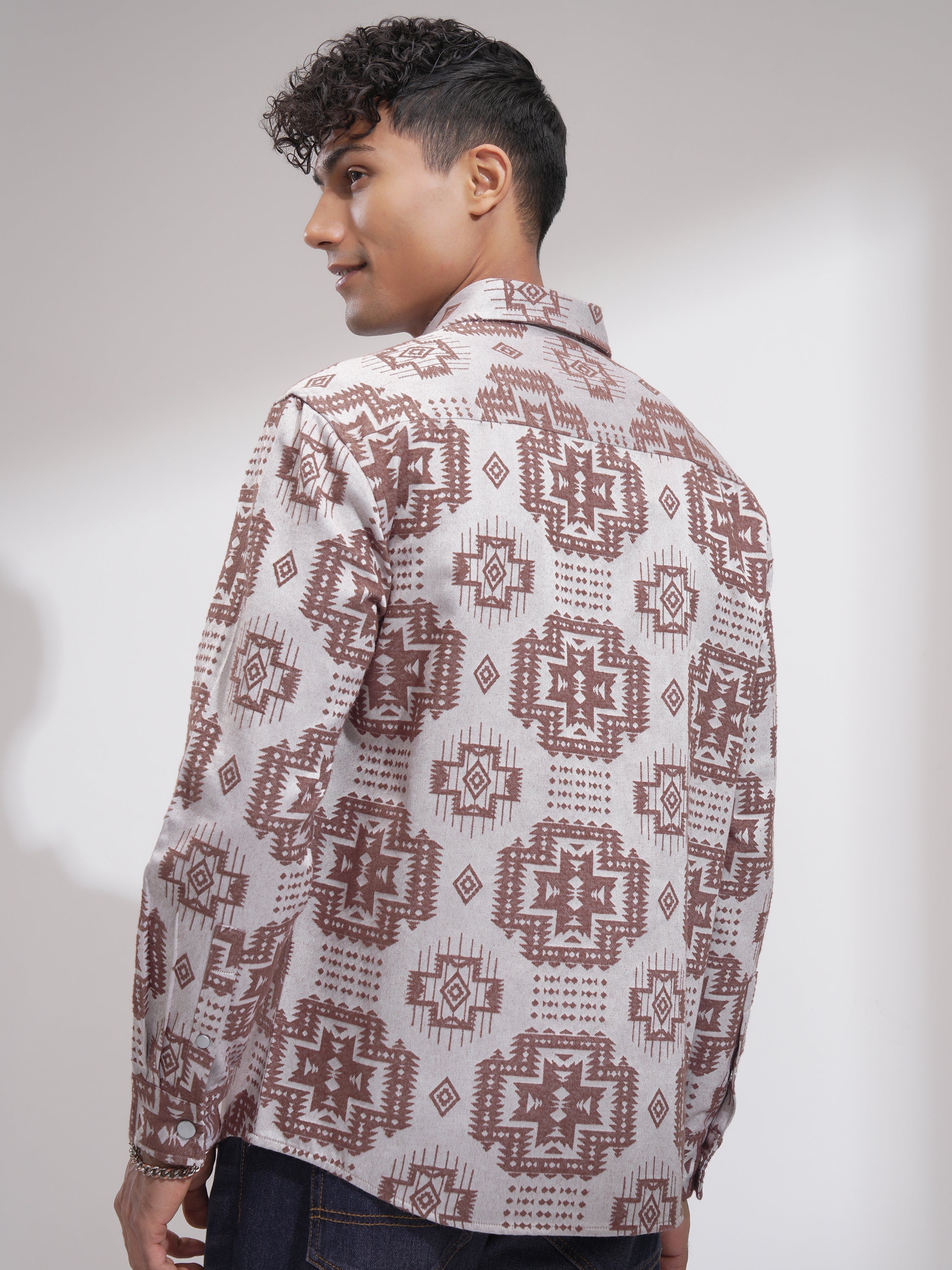 Highlander Men Brown Self Design Relaxed Fit Casual Shirt - Brown - Image 3