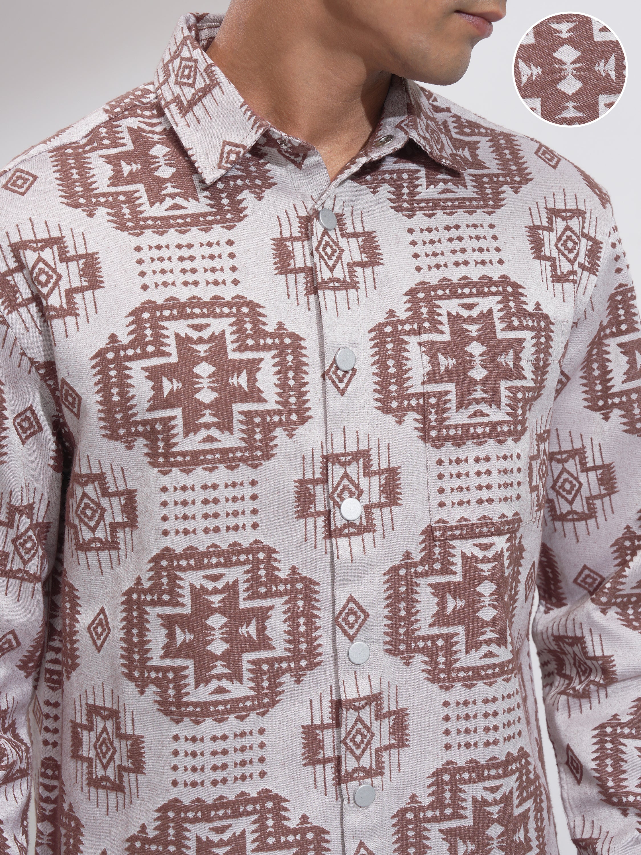 Highlander Men Brown Self Design Relaxed Fit Casual Shirt - Brown - Image 5