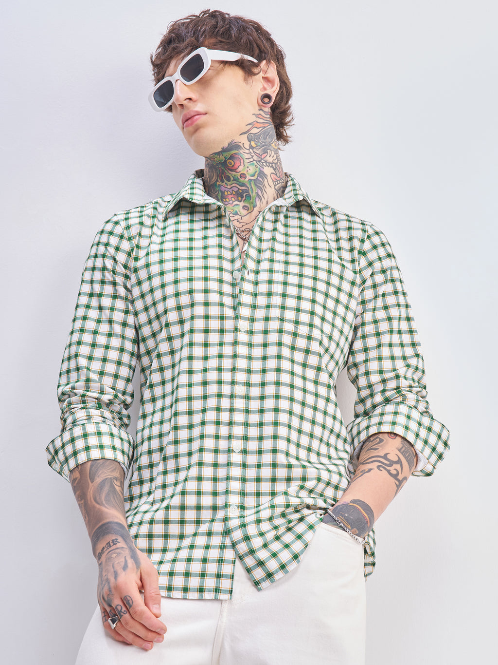 Highlander Men White Checked Slim Fit Casual Shirt - White - Image 1