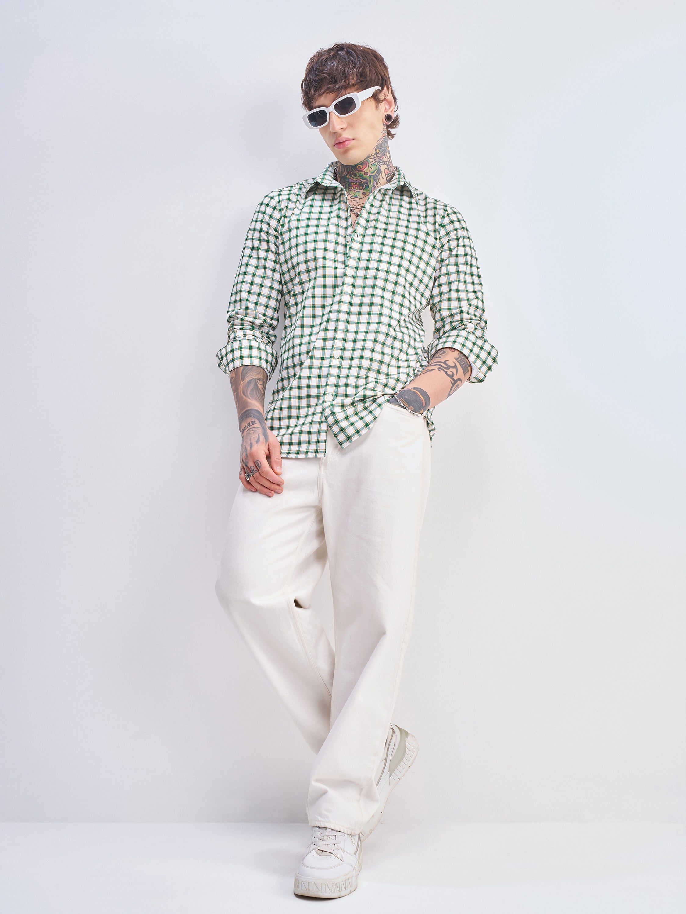 Highlander Men White Checked Slim Fit Casual Shirt - White - Image 2