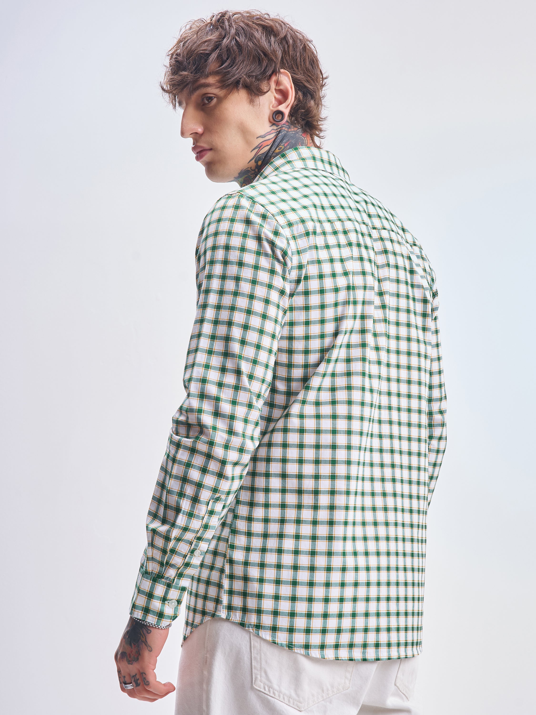 Highlander Men White Checked Slim Fit Casual Shirt - White - Image 3