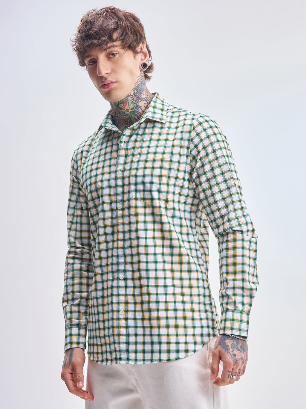 Highlander Men White Checked Slim Fit Casual Shirt - White - Image 4