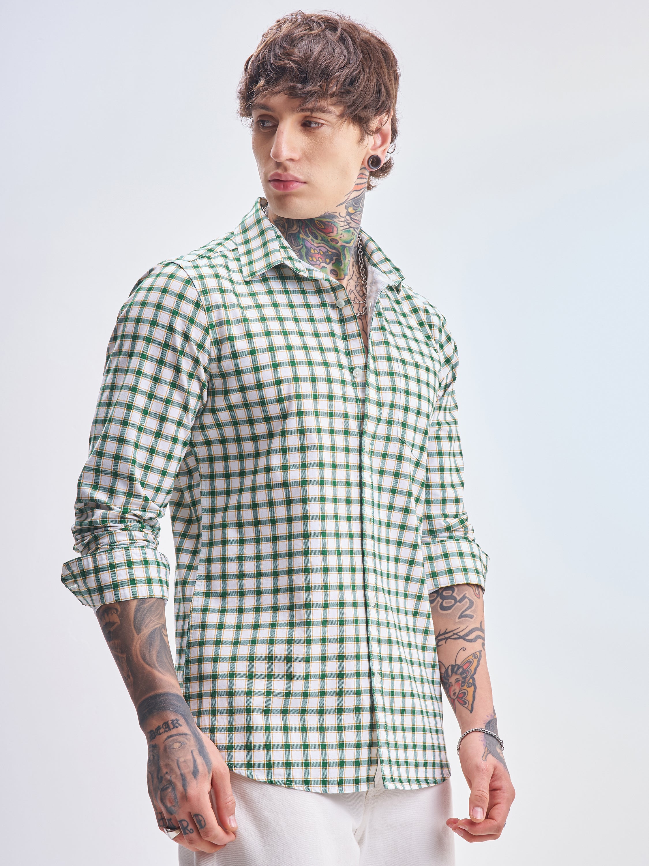 Highlander Men White Checked Slim Fit Casual Shirt - White - Image 6