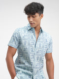 Highlander Men Blue Printed Slim Fit Casual Shirt - Blue - Image 1