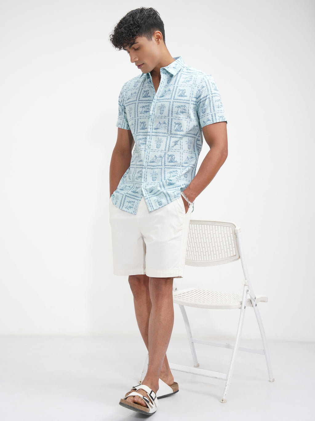 Highlander Men Blue Printed Slim Fit Casual Shirt - Blue - Image 2