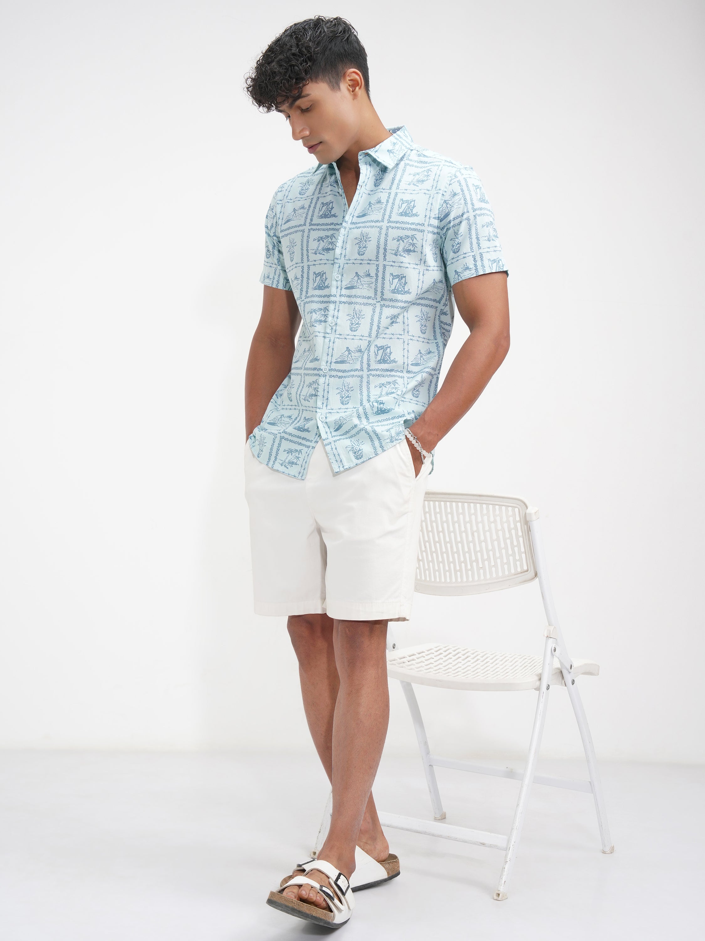 Highlander Men Blue Printed Slim Fit Casual Shirt - Blue - Image 2