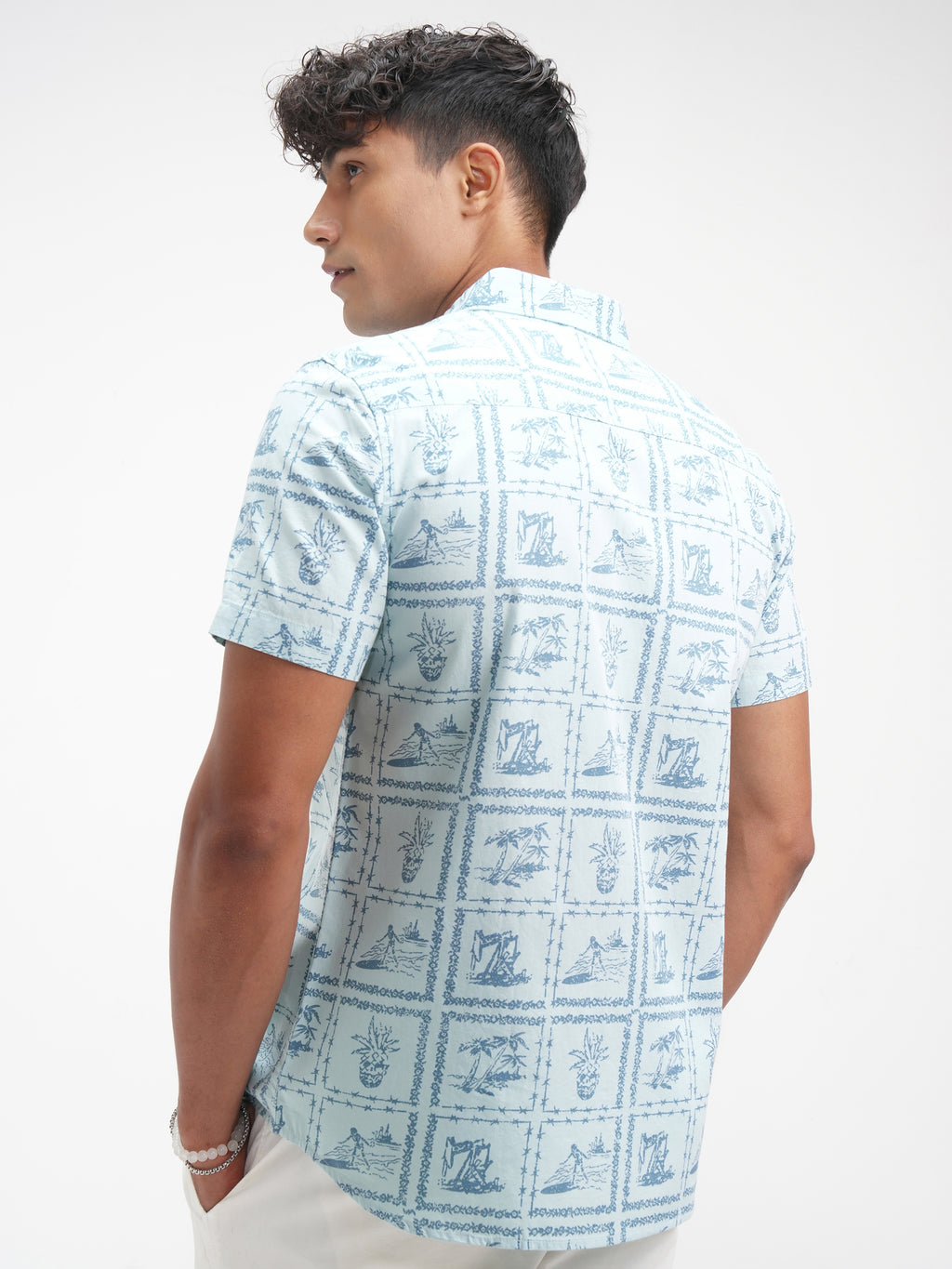 Highlander Men Blue Printed Slim Fit Casual Shirt - Blue - Image 3