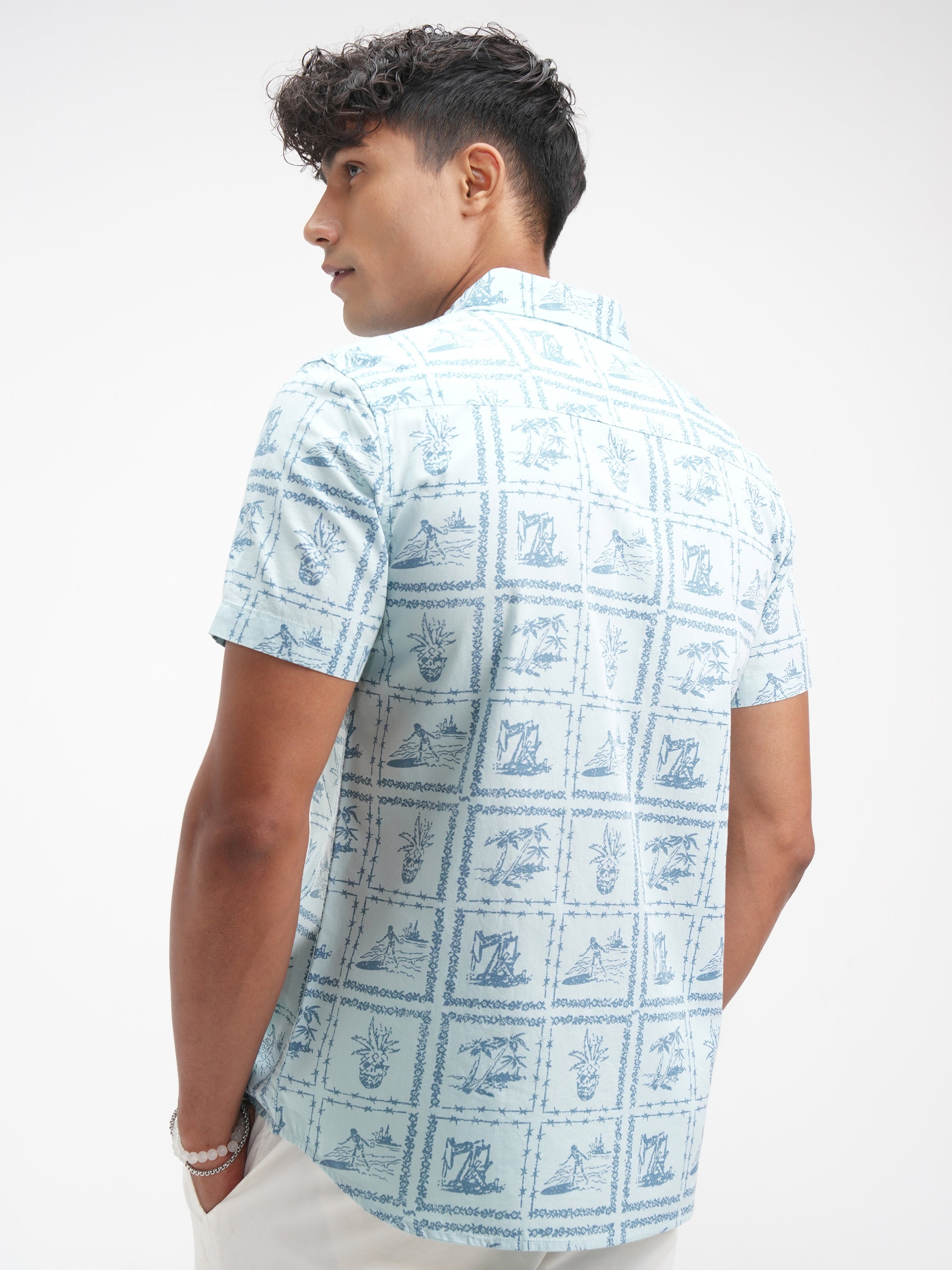 Highlander Men Blue Printed Slim Fit Casual Shirt - Blue - Image 3