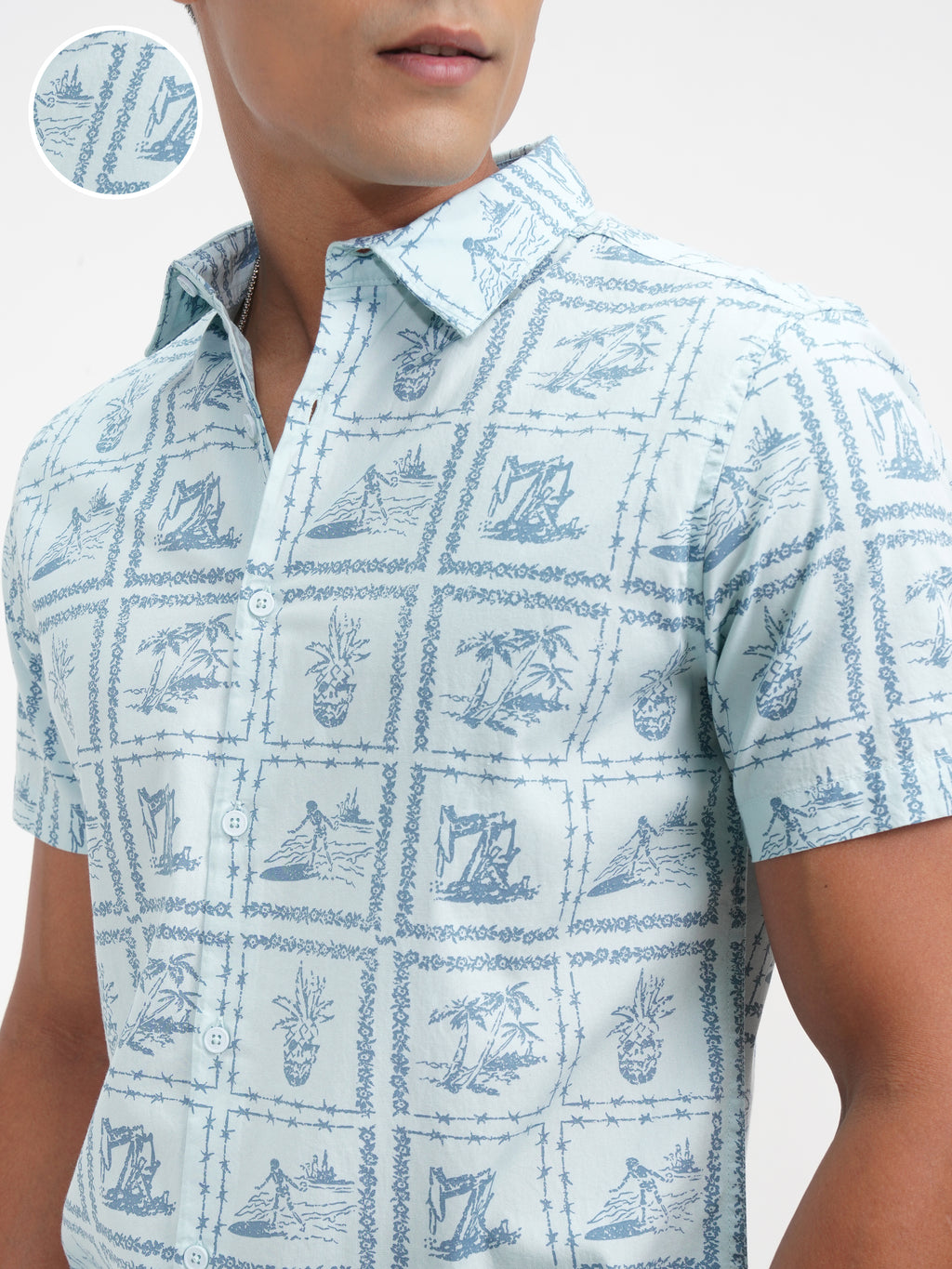 Highlander Men Blue Printed Slim Fit Casual Shirt - Blue - Image 5