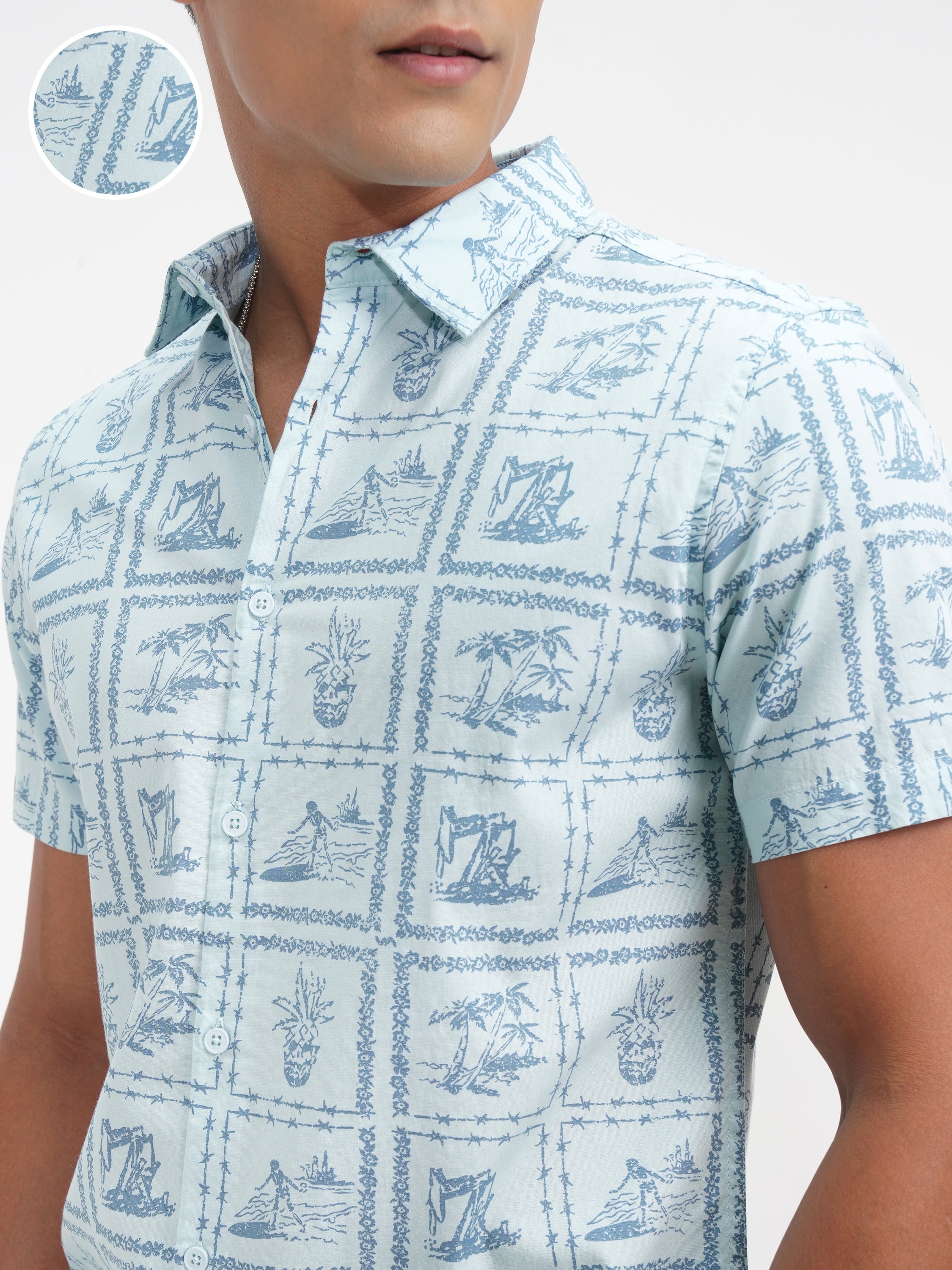 Highlander Men Blue Printed Slim Fit Casual Shirt - Blue - Image 5